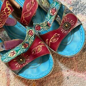 Vintage Y2K leather patchwork boho sandals